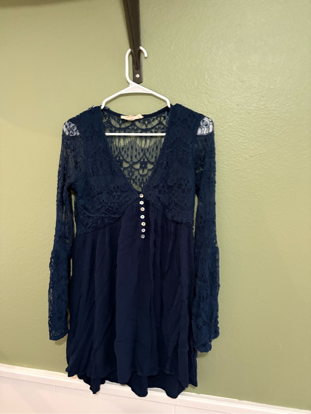 lovestitch Navy Lace-Front Long Sleeve Dress